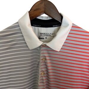 Nike Golf Tour Performance Mens Small Dri-FIT Striped Polo Shirt Grey Orange